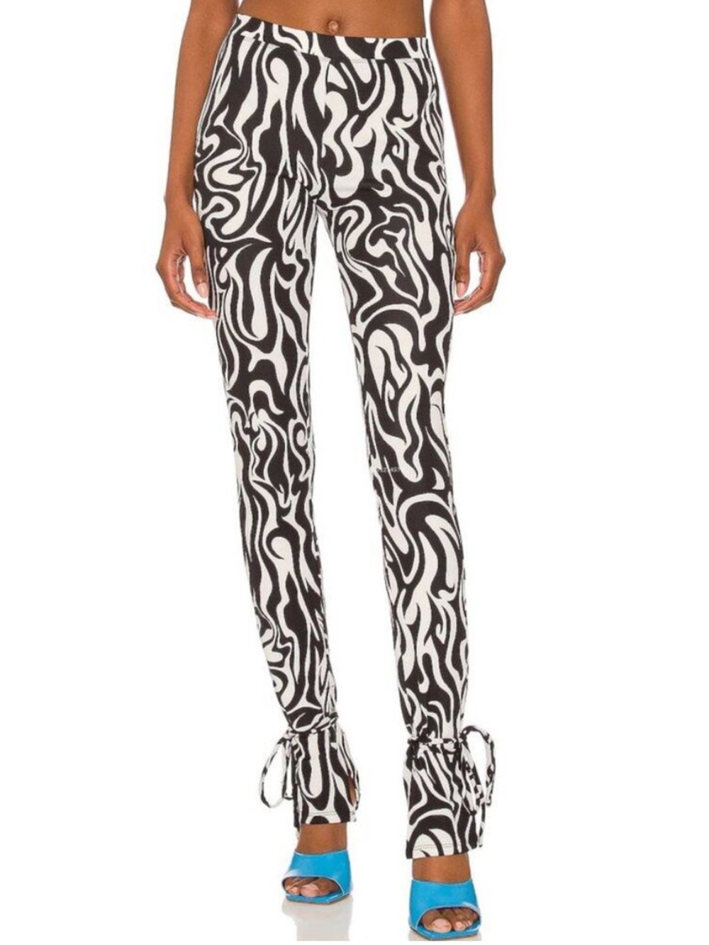 H&M Black & White Swirl Tie-Hem Skinny Pants